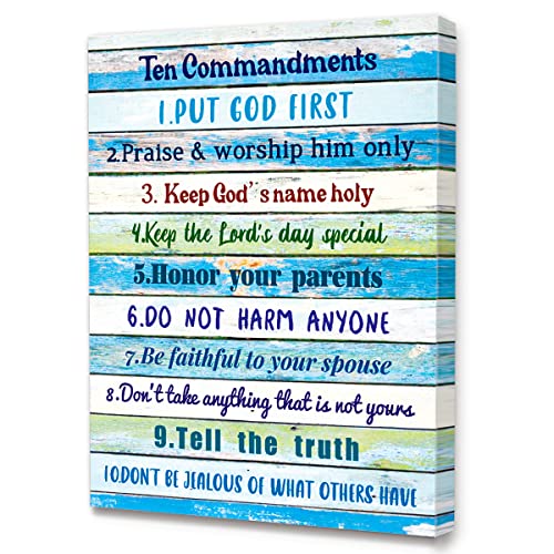 LISTNGBO Bible Verses Wall Art for Kids,10 Commandments Scripture Wall Art Canvas,Christian Religious Wall Art Gifts for Kids,Ready to Hang For Kids Nursery/Classroom/Bedroom Wall Decor 12' x 15'