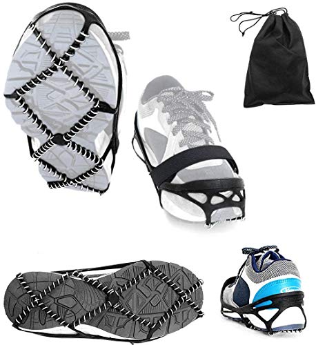 Ice Cleats, Highly elastic Traction Cleats Grippers with magic tape Straps and Storage Bag, Anti Slip Walk Traction Cleats for Hiking Walking on Snow and Ice (M: Women5-10/Men3-8/foot length221-255mm)