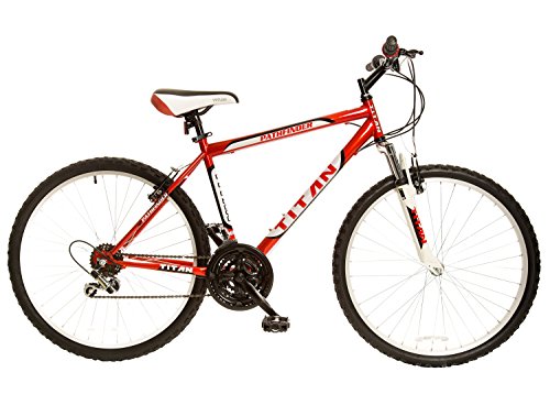 Titan Pathfinder Mens 18-Speed All Terrain Mountain Bike with Front Shock Suspension