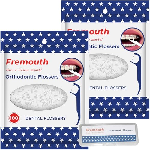 Fremouth Orthodontic Flossers for Braces - Ortho Dental Floss Picks, 100 Count (Pack of 2), with a Travel Case