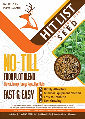Hit List Seed No Till Food Plot Seeds for Deer [Annual Mix] - Throw and Grow Food Plot Seed - Deer Plot Seed Mix - Clover, Rye, Turnip, Brassica, Oats - No Plow Food Plot Seed for Deer - 5 lbs