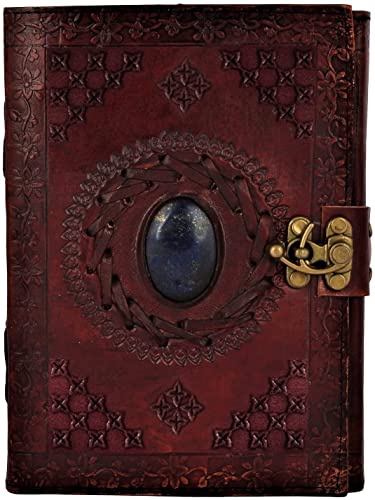 Leather Bound Journal for Men Women with Semi-Precious Stone & Buckle Closure - Book of Shadow Handmade Leather Travel Writing Notebook Diary Gift for Him Her