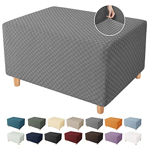 YEMYHOM Ottoman Cover Latest Jacquard Design High Stretch Folding Storage Footstool Protector Rectangle Removable Slipcover (Ottoman Small, Light Gray)