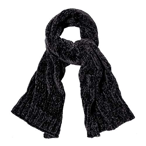 SOJOS Lightweight Ultra Soft Chenille Ribbed Thick Scarf Knit Shawl for Women for Fall Winter Shawl Wrap SC326 with Black
