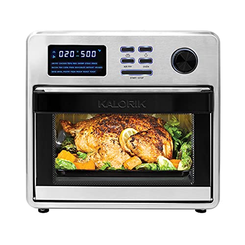 Kalorik MAXX Digital 16-Quart Air Fryer Oven, 9-in-1 Countertop Toaster Oven and Air Fryer Combo, 21 Smart Presets, 9 Easy-to-Clean Accessories, 1600W, Stainless Steel, AFO 50932 OW