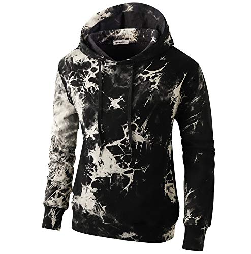 KLIEGOU Mens Tie-Dye Pullover Hooded Sweatshirt (288 Black XXL)