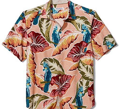 Tommy Bahama Flock and Roll Silk Camp Shirt (Color: Pale Ginger, Size L)