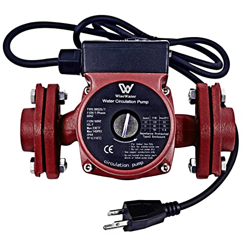 WiseWater 110V Circulation Pump, 130W 13 GPM Hot Water Recirculating Pump, 3 Speed Switchable Circulator Pump with 1'' FNPT Flanges for Boiler, Solar Heater and Hydronic Radiant Heating, Red