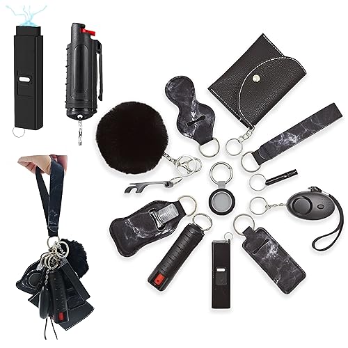 BATUMEYE Gift Set for Woman with Card Holder, Wristlet Lanyard,Pom Pom Ball,Travel Bottle Holder(Black)…