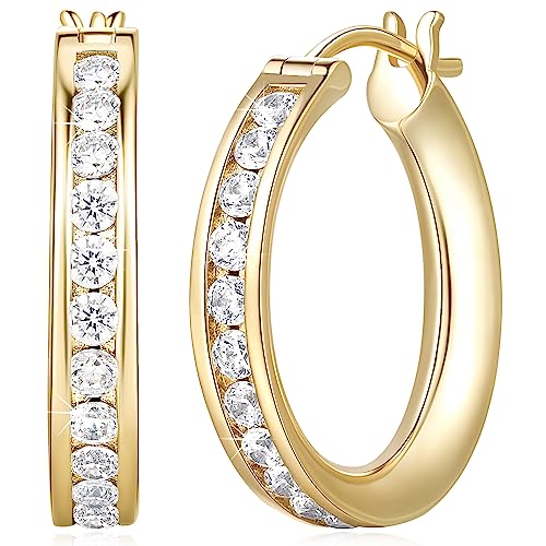 14K Gold Hoop Earrings Gold Diamond Hoop Earrings for Women 14K Gold Earrings for Women Radiant Gold Hoop Earrings (20mm) (gold)