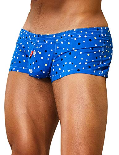 SEOBEAN Mens Sexy Low Rise Boxer Brief Underwear Dot Fit Trunks (XXL(36-38'), 90509 Blue)