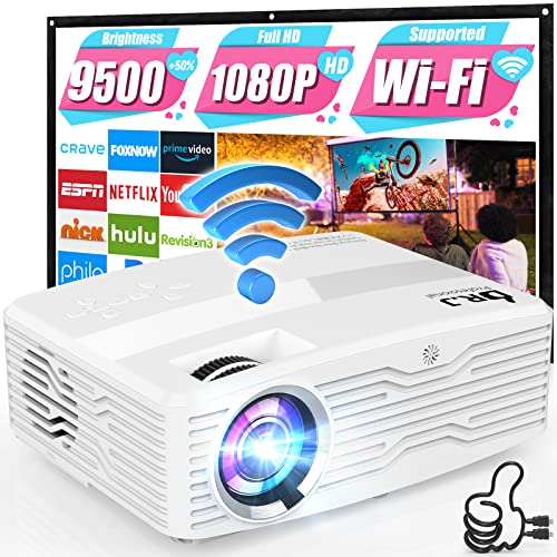 DR.J Professional Native 1080P 5G WiFi Projector, 450ANSI 300” Display Outdoor Projector, 4K Supported, Home Projector for iOS/Android/TV Stick