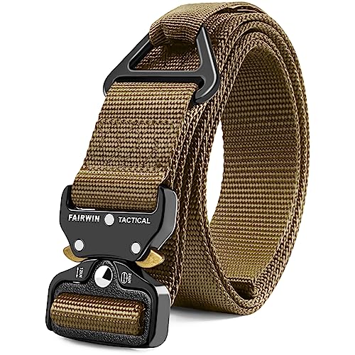 FAIRWIN Tactical Belt, Military Belt Mens Work Belt Heavy Duty Belt Nylon Webbing with V-ring Quick-Release Buckle