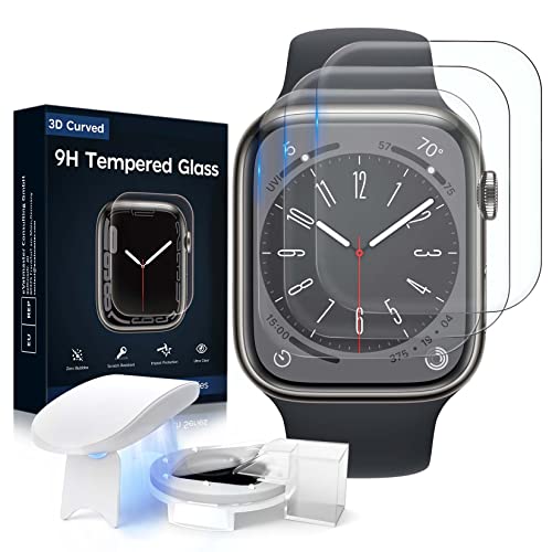 Mowei 3-Pack for Apple Watch Series 9/8/7 Screen Protector 45mm, 9H Tempered Glass 3D Full Coverage Bubble Free Waterproof Infinite HD Shield for Apple Watch 7/8/9 45mm (2023)