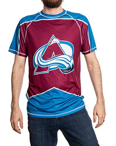 NHL Mens Performance Quick Dry Moisture Wicking Rash Guard Short Sleeve Shirt (Colorado Avalanche, Large)