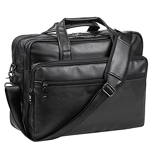 Leather Laptop Bag, Men's 15.6 Inches Messenger Briefcase Business Satchel Computer Handbag Shoulder Bag Fits 15.6 Inch Laptop, (Black)