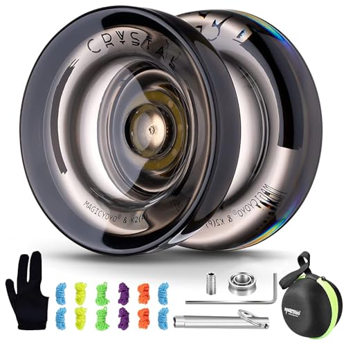 MAGICYOYO K2 Crystal Black Yoyo Professional, Responsive Yoyo for Kids Beginners with Extra Unresponsive Yoyo Bearing, Pro Plastic Trick Yoyo for Adults+12 Yoyo Stings+Bearing Removal Tool+Storage Bag