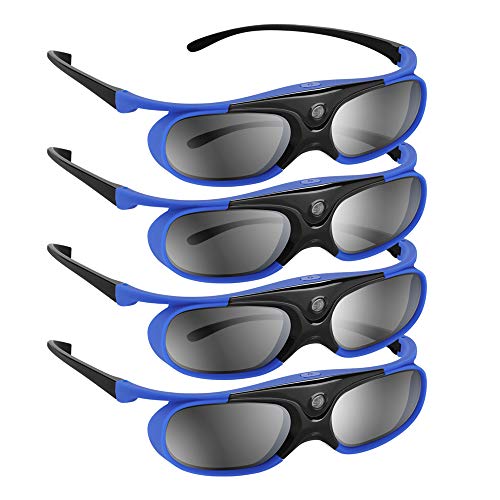 DLP 3D Glasses, 144Hz Rechargeable 3D Active Shutter Glasses for All DLP-Link 3D Projectors, Can't Used for TVs, Compatible with BenQ, Optoma, Dell, Acer, Viewsonic DLP Projector (Blue - 4Pack)