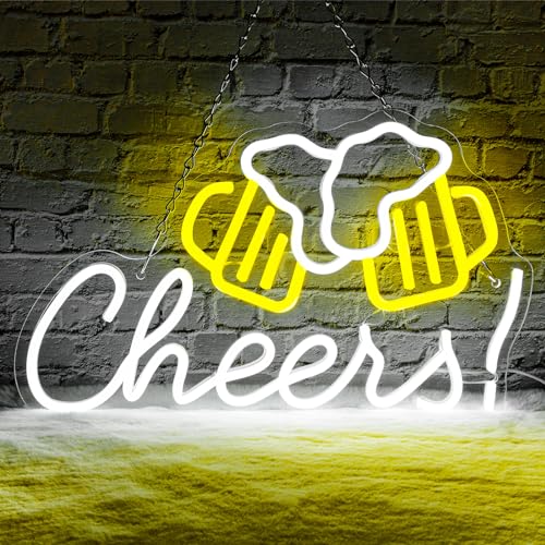 XIYUNTE Cheers Neon Sign - Dimmable LED Cheers Sign for Home Bar Decor, USB Powered Neon Beer Signs for Man Cave Bar Club Pub Party Wall Art Decoration