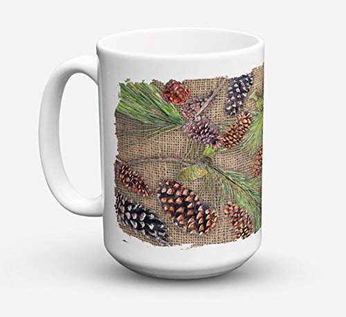 Caroline's Treasures 8735CM15 Pine Cones Dishwasher Safe Microwavable Ceramic Coffee Mug 15 ounce, 15 ounce, multicolor