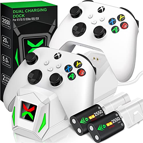 Controller Charger Station with 2x2550mAh(6120mWH) Rechargeable Battery Packs for Xbox One/Series X|S Controller,Dual Charging Dock for Xbox One Controller Battery Pack with 4 Battery Covers for Xbox