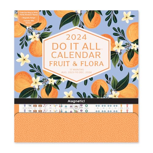 Orange Circle Studio 2024 Do It All Wall Calendar, Family Planner for Grocery or Shopping List, Chore Board with Magnetic and Nail Hanging Option for Fridge, Home or Office Decor, Fruit & Flora