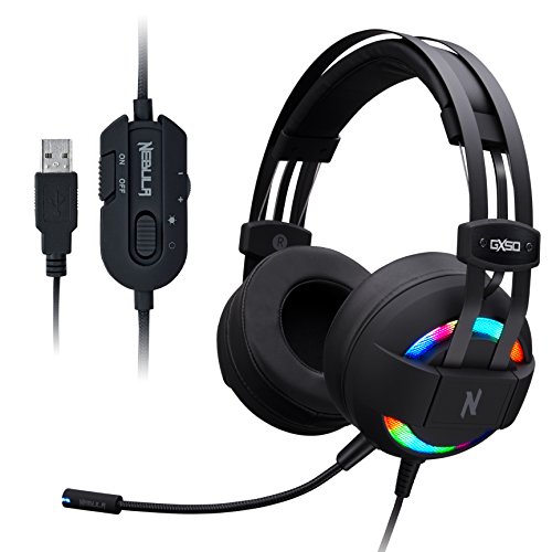 ROSEWILL Gaming Headset with Mic and RGB LED Backlit for PC/ Computer/ MAC/ Laptop, Gaming Headphones with RGB LED, Detachable Microphone, Comfortable Headband, In-line Controller NEBULA GX50