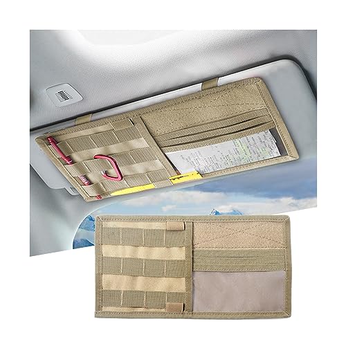 zipelo Car Sun Visor Organizer, Tactical Visor Panel Storage Pouch Holder, Nylon Sunshade Pocket with Velcro Strap for Pen Card Sunglasses, Universal Interior Accessories for Car Truck SUV (Khaki)