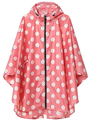 SaphiRose Unisex Rain Poncho Raincoat Hooded for Adults Women with Pockets(Pink Polka Dot)