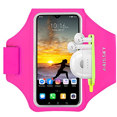 HAISSKY Running Armband with Airpods Bag Cell Phone Armband for iPhone 12/11 Pro /11/XR/XS/X/8, Galaxy S9/S8 Water Resistant Sports Phone Holder Case & Zipper Slot Car Key Holder for 6.5 inch Phone