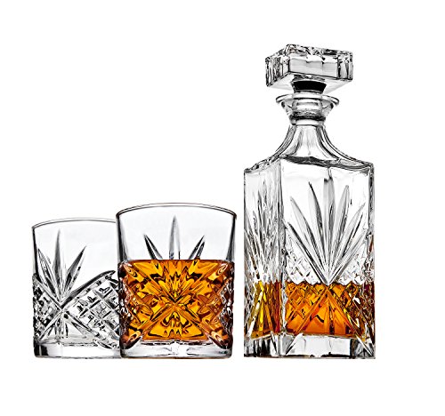 Lefonte Whiskey Decanter Set with 2 Old Fashioned Whisky Glasses for Liquor Scotch Bourbon or Wine - Irish Cut