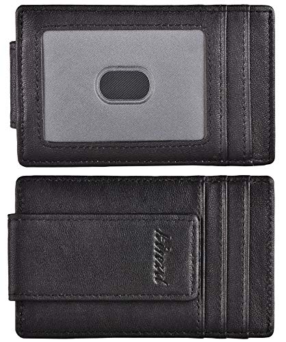 kinzd Money Clip Front Pocket Wallet Strong Magnet Slim Thin Minimalist Wallet For Men Credit Card Holder RFID Blocking Protection Black Leather