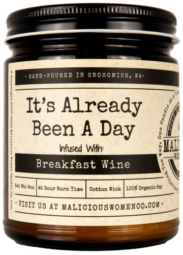 Malicious Women Candle Co - It's Already Been A Day, Cabernet All Day Infused with Breakfast Wine, All-Natural Soy Candle, 9 oz