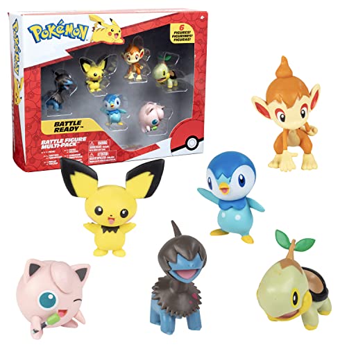 Pokémon Battle Figure Toy Set - 6 Piece Playset - Includes 2' Pichu, Yamper, Turtwig, Piplup, Chimchar & Deino - Generation 4 Diamond & Pearl Starters