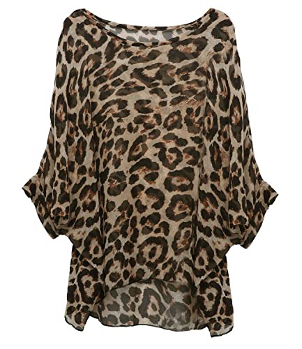 Rokou Women Chiffon Blouse Floral Batwing Sleeve Beach Cover Loose Tunic Shirt Tops Beige