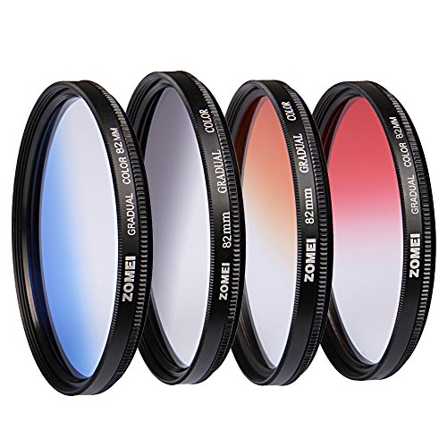 ZOMEI 82mm Graduated Gradient Neutral Density Filter Kit - Red Blue Orange Gray for DSLR