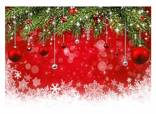 Allenjoy 7x5ft Snowflake Christmas Backdrop for Winter New Year Eve Photography Family Party Birthday Glitter Bokeh Sparkle Red Merry Xmas Background Baby Shower Decoration Photo Booth Props