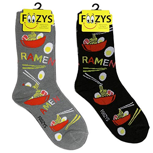 Foozys Women’s Crew Socks | Fun Cute Ramen Food & Drink Novelty Socks | 2 Pair