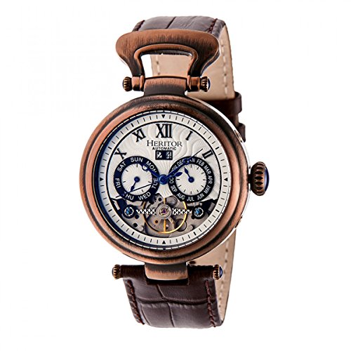 heritor automatic Ganzi Semi-Skeleton Leather-Band Watch - Bronze