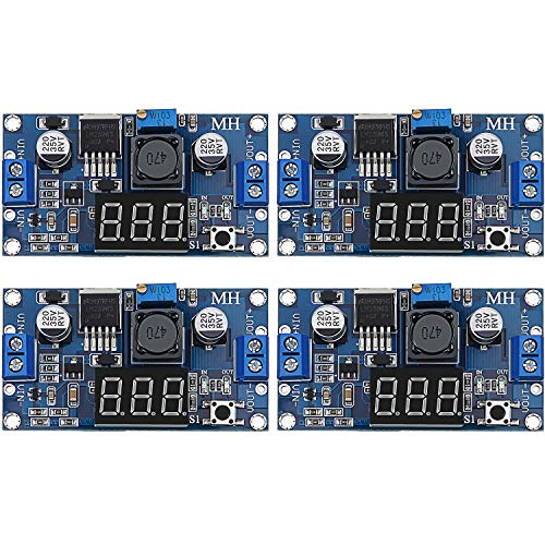 4 Pieces Adjustable LM2596S DC-DC Buck Converter Reduced Voltage Regulator Power Module 36V 24V 12V to 5V 2A Voltage Stabilizer with Digital Voltmeter Display