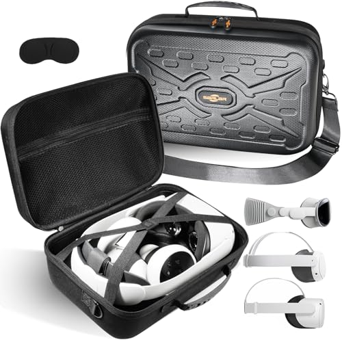 SARLAR Fashion Travel Protective Case for Oculus Meta Quest 2/Quest 3/Vision Pro VR Gaming Headset and Touch Controllers Accessories Carrying Bag,Include Lens Protection Cover