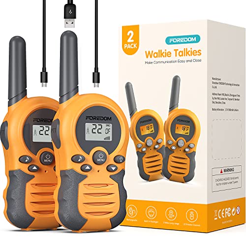 FOREDOM Rechargeable Walkie Talkies, Kids Walkie Talkies Long Range for Age 3-12 Boy & Girl - 2 Pack