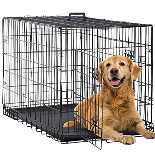 BestPet 24,30,36,42,48 Inch Dog Crates for Large Dogs Folding Mental Wire Crates Dog Kennels Outdoor and Indoor Pet Dog Cage Crate with Double-Door,Divider Panel, Removable Tray (Black, 42')