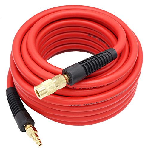 YOTOO Hybrid Air Hose 3/8-Inch by 50-Feet 300 PSI Heavy Duty, Lightweight, Kink Resistant, All-Weather Flexibility with 1/4-Inch Brass Male Fittings, Bend Restrictors, Red