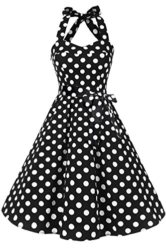 Topdress Women'sVintage Polka Audrey Dress 1950s Halter Retro Cocktail Dress Black Dot M