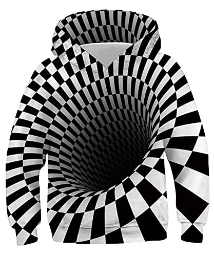 Belovecol Black Hoodie for Boys Optical Illusion Hooded Sweatshirt Fashion 3D Novelty Hoodies Funny Graphic Print Hooded Pullover Long Sleeve Pullover Sweatshirts Size 14-16