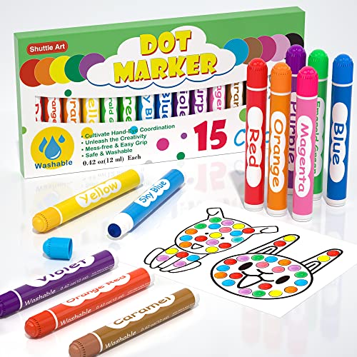Shuttle Art Dot Markers, 15 Colors Washable Markers for Toddlers,Bingo Daubers Supplies Kids Preschool Children, Non Toxic Water-Based