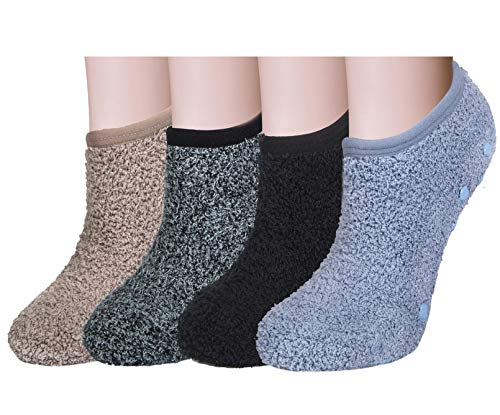 Loritta 4 Pairs Womens Fuzzy Socks Winter Warm Fluffy Soft Slipper Home Sleeping Cute Animal Socks, ZA-Dark Color(4 Pairs)