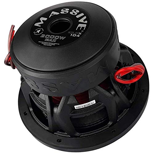 Massive Audio KILOX104-10 Inch Car Audio Subwoofer, High Performance Subwoofer for Cars, Trucks, Jeeps - 10' Subwoofer 1000 Watt RMS, 2000w MAX Dual 4 Ohm, 3 Inch Voice Coil. Sold Individually