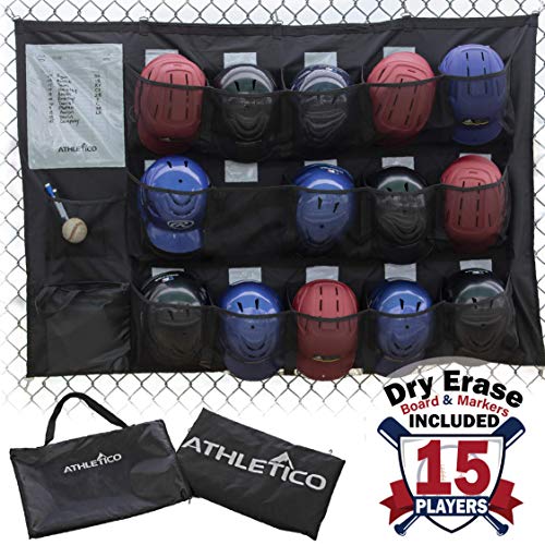 Athletico 15 Player Dugout Organizer - Hanging Baseball Helmet Bag to Organize Baseball Equipment Including Gloves, Helmets, Batting Gloves, Balls, & More